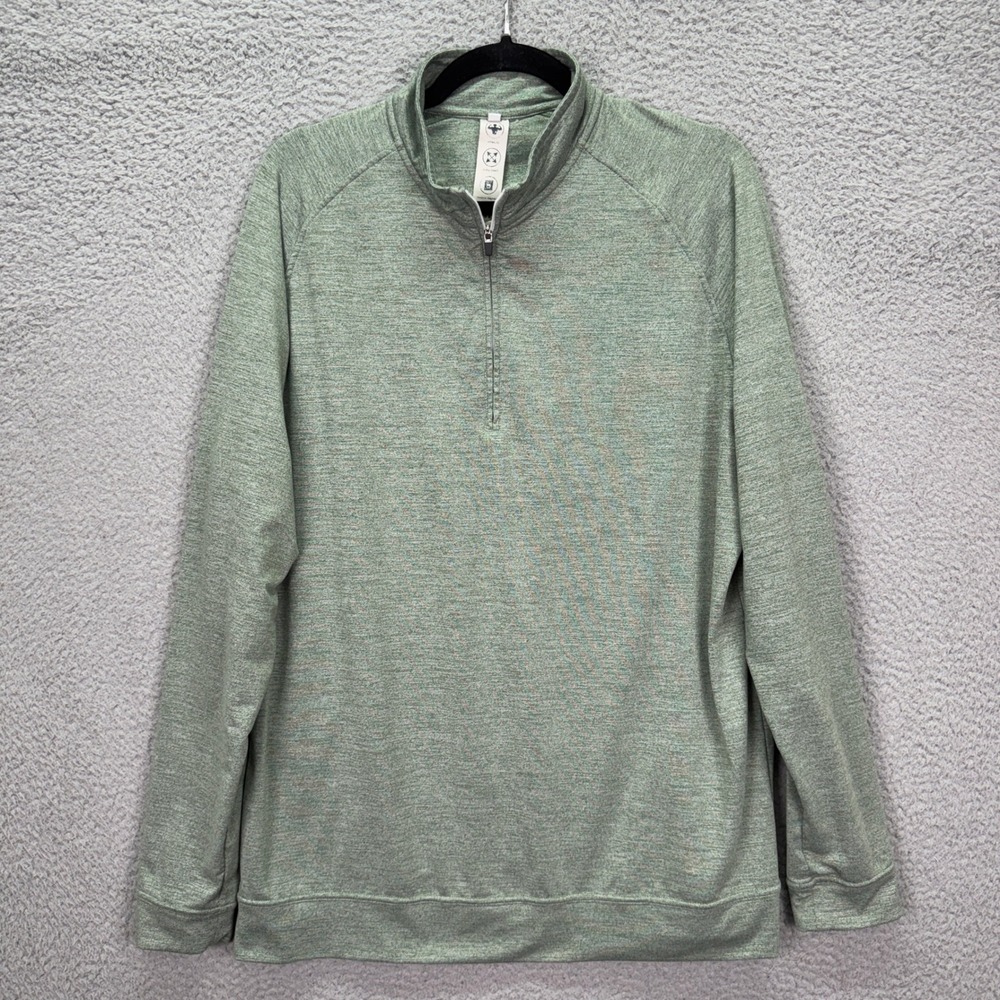 State & Liberty Pullover Men L Sage Green Heather Quarter Zip Performance Preppy